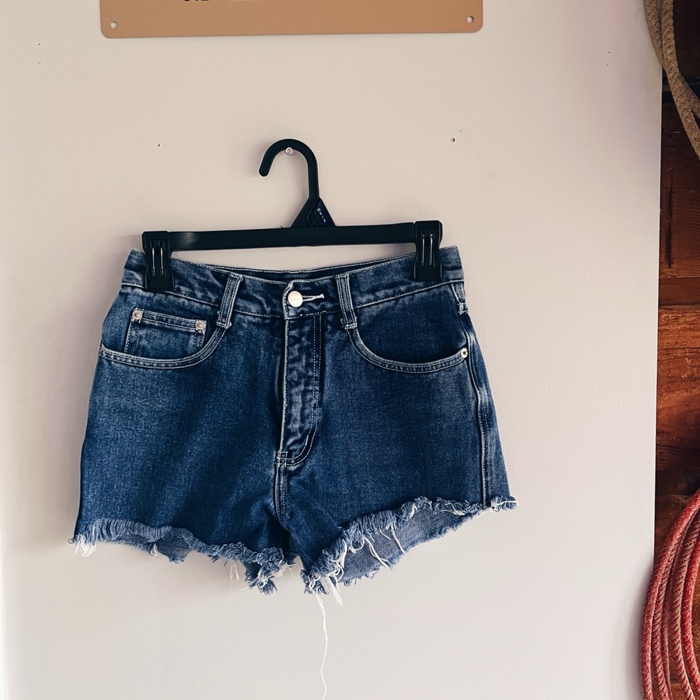 Vintage High-Rise Dark Blue Denim Cutoff Shorts